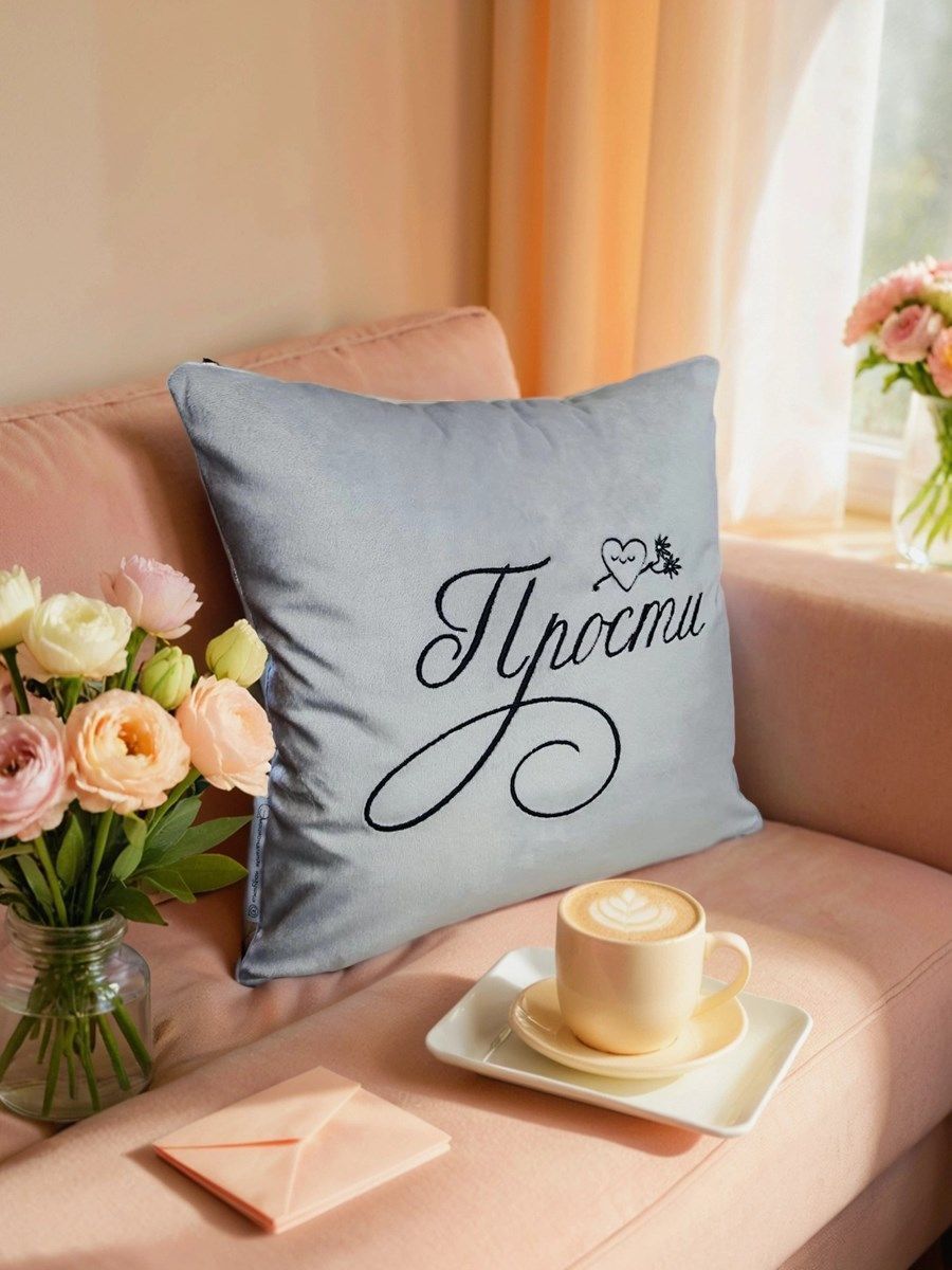 снимок Подушка декоративная "Прости" 40*40 от магазина BIO-TEXTILES ОПТ