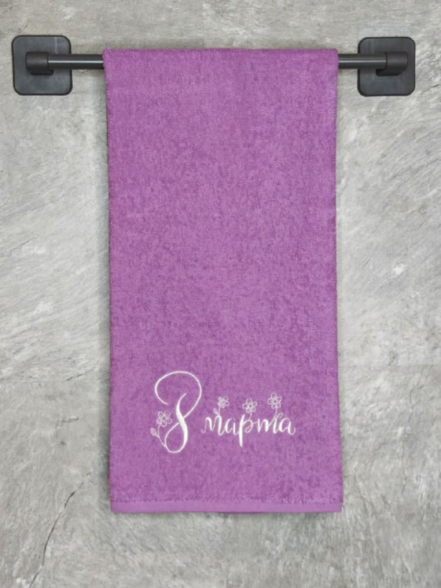 снимок Полотенце с вышивкой 50*90 "8 марта" сиреневый от магазина BIO-TEXTILES ОПТ