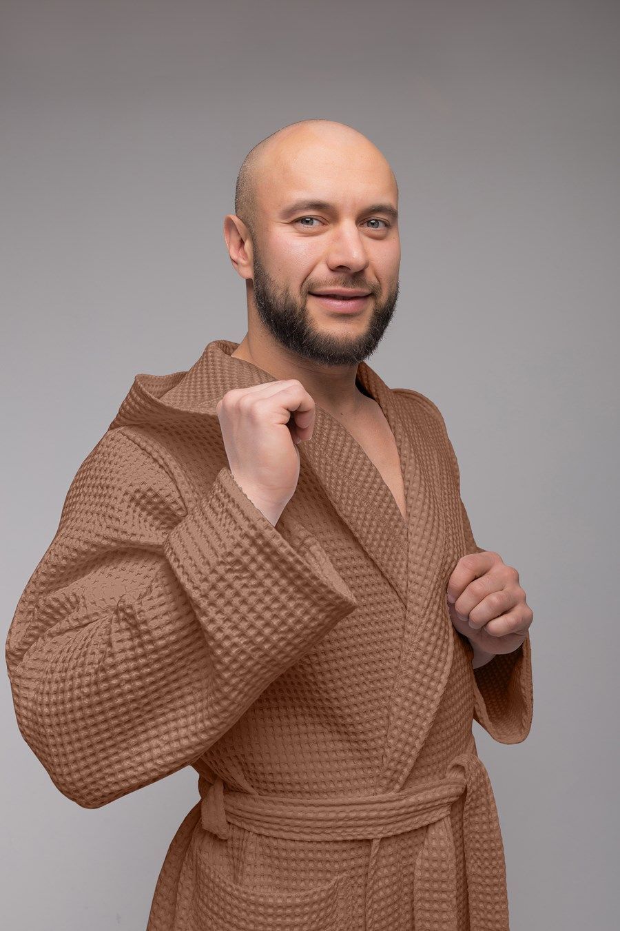 снимок Халат вафельный PandaHug Оrlando мокко с капюшоном от магазина BIO-TEXTILES ОПТ