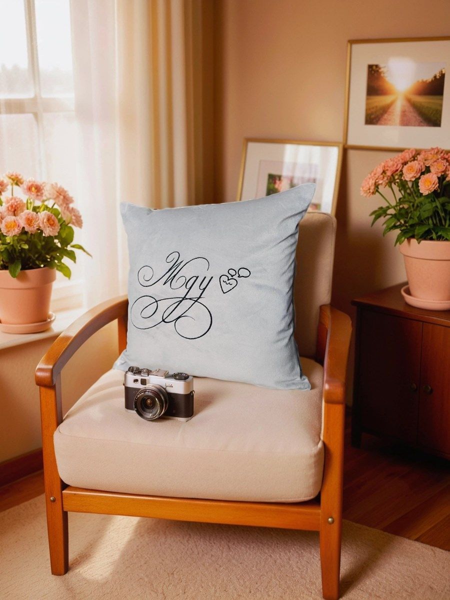 снимок Подушка декоративная "Жду" 40*40 от магазина BIO-TEXTILES ОПТ